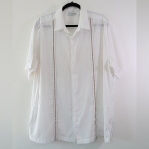 Centro Guayabera Shirt Mens XL White Solid Button Down Short Sleeve Collared